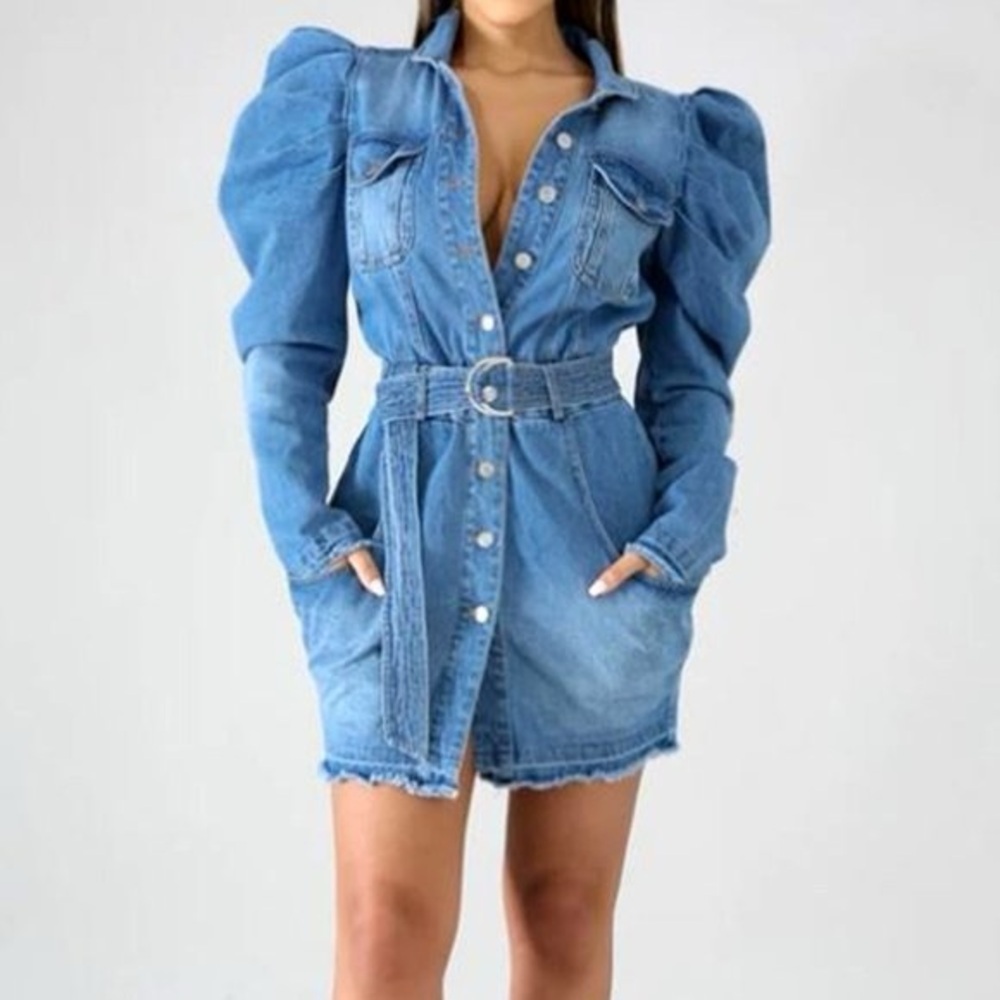 ATHINA Maximalist Puff Sleeves Y2K Retro Festival Denim Dress Size Small